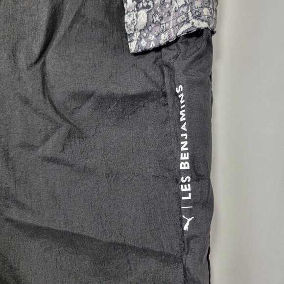 Puma Les Benjamins Black Pants Gray Print Zip Cover Over Pockets Track Size XL + - Picture 3 of 9